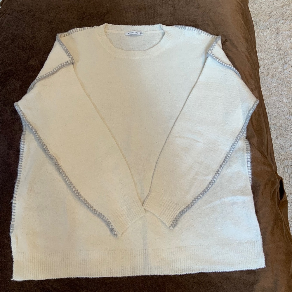 Staccato White Grey Stitching S Oversized Sweater Alpine Coastal Cabincore